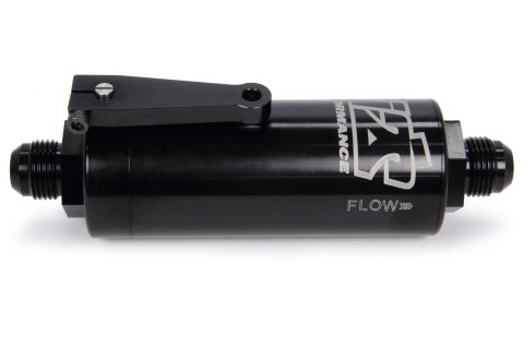 Fuel Filter - In-Line - 100 Micron - Stainless Element - 10 AN Male Inlet - 10 AN Male Outlet - Fuel Shutoff - Aluminum - Black Anodized - Each