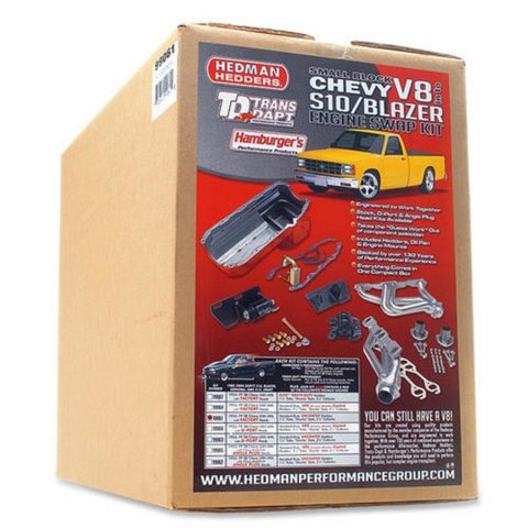 Engine Conversion Kit - Swap In A Box - Gaskets / Hardware / Headers / Mounts / Oil Pan / Pickup Tube - Auto / Manual Trans - 4WD - Small Block Chevy - GM Compact SUV / Truck 1982-2005 - Kit