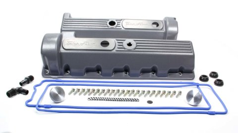 Valve Cover - Stock Height - Baffled - Gasket / Hardware - Aluminum - Silver Powder Coat - Ford Modular - Pair