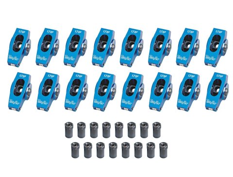 Rocker Arm - 7/16 in Stud - 1.73 Ratio - Full Roller - Aluminum - Blue Anodized - Big Block Ford - Set of 16