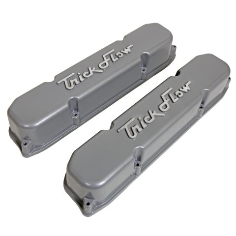 Valve Cover - Stock Height - Trick Flow Logo - Aluminum - Silver Powder Coat - Mopar B / RB-Series - Pair