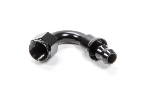 Fitting - Hose End - 120 Degree - 8 AN Hose Barb to 8 AN Female - Aluminum - Black Anodized - Each