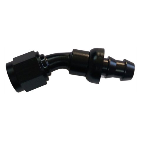 Fitting - Hose End - 30 Degree - 8 AN Hose Barb to 8 AN Female - Aluminum - Black Anodized - Each