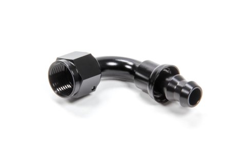 Fitting - Hose End - 90 Degree - 8 AN Hose Barb to 8 AN Female - Aluminum - Black Anodized - Each