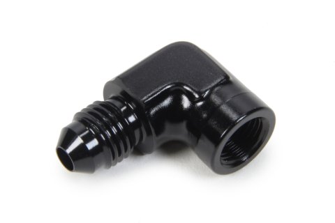 Fitting - Adapter - 90 Degree - 1/8 in NPT Female to 4 AN Male - 1/8 in NPT Female Gauge Port - Aluminum - Black Anodized - Each