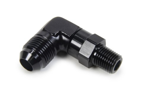 Fitting - Adapter - 90 Degree - 8 AN Male to 1/4 in NPT Male Swivel - Aluminum - Black Anodized - Each