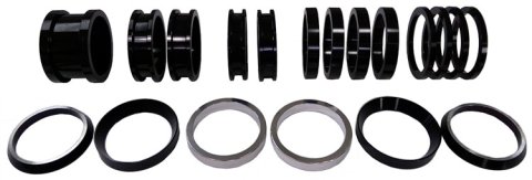 Axle Spacer Kit - Four 0.250 / Six 0.500 / Two 0.750 / Two 1.000 / One 2.000 in Straight - Two 0.750 Female Cone - Two 0.625 in Male Cone - Aluminum - Black / Silver Anodized - Triple X Sprint Car Axles - Kit