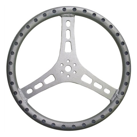 Steering Wheel - Lightweight - 15 in Diameter - 1.125 in Grip Diameter - Flat - 3-Spoke - Drilled Shot Peened Grip - Aluminum - Natural - Each