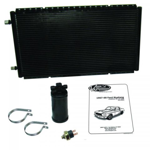 Air Conditioning Condenser and Drier - SureFit - Horizontal - 20 x 14 x 13/16 in - 6 AN / 8 AN Male O-Ring Fittings - Aluminum - Black Paint - Ford Mustang 1967-68 - Kit