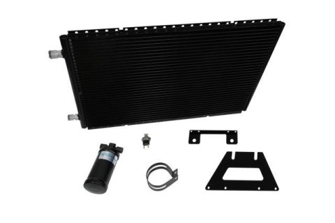 Air Conditioning Condenser and Drier - SureFit - Horizontal - 24 x 14 in - 6 AN / 8 AN Male O-Ring Fittings - Aluminum - Black Paint - Chevy Chevelle 1964-67 - Kit