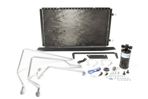 Air Conditioning Condenser and Drier - SureFit - Horizontal - 24 x 14 x 0.83 in - 6 AN / 8 AN Male O-Ring Fittings - Aluminum - Black Paint - GM Fullsize Truck 1967-72 - Kit
