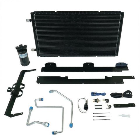 Air Conditioning Condenser and Drier - SureFit - Horizontal - 25.5 x 14 in - Aluminum - Black Paint - GM G-Body 1982-88 - Kit