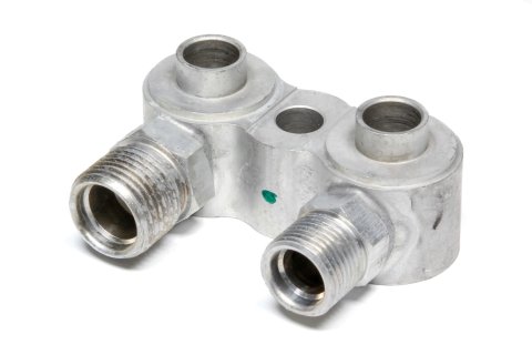 Compressor Adapter - 2 Port - 8 AN Male O-Ring Discharge / 10 AN Male O-Ring Suction - Aluminum - Natural - GM Vertical Compressor - Each