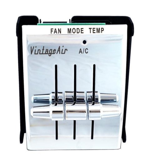 Climate Control Panel - Gen IV SureFit - 3 Lever - Vertical - 2.582 in x 3.891 in Rectangle - In Dash - Aluminum - Chrome Plated - Ford Mustang 1964-66 - Each