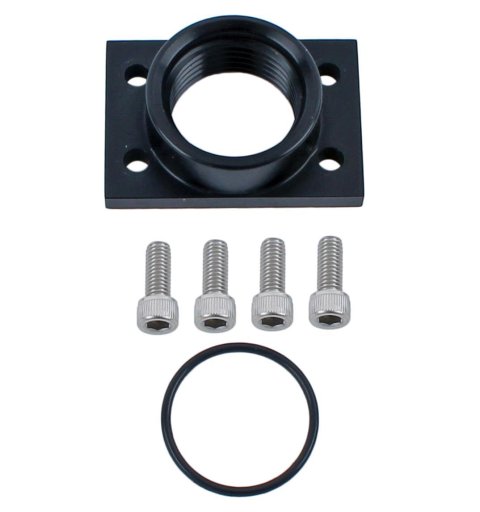 Fuel Pump Adapter - 12 AN Port - Hardware Included - Aluminum - Black Anodized - Waterman Super Sprint Fuel Pumps - Each