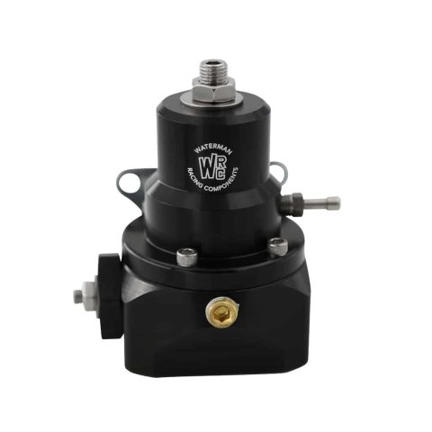 Fuel Pressure Regulator - Double Adjustable - In-Line - 10 AN Female O-Ring Inlet - 10 AN Female O-Ring Return - 1/8 in NPT Port - Black Anodized - E85 / Gas / Methanol - Each