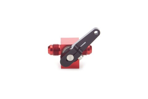Shutoff Valve - Fuel Shutoff - Manual - 6 AN Male Inlet - 6 AN Male Outlet - Aluminum - Black / Red Anodized - Each