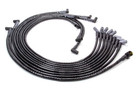 Spark Plug Wire Set - Woody Wires - Spiral Core - 8 mm - Sleeved - Black - 90 Degree Boots - HEI Style Terminal - Around Front - Small Block Chevy - K