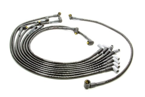 Spark Plug Wire Set - Woody Wires - Spiral Core - 8 mm - Sleeved - Black - 90 Degree Boots - Socket Style - Around Back - Small Block Chevy - Kit