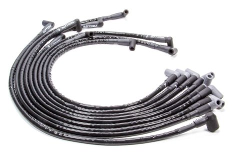 Spark Plug Wire Set - Woody Wires - Spiral Core - 8 mm - Sleeved - Black - 90 Degree Boots - HEI Style Terminal - Around Back - Small Block Chevy - Ki