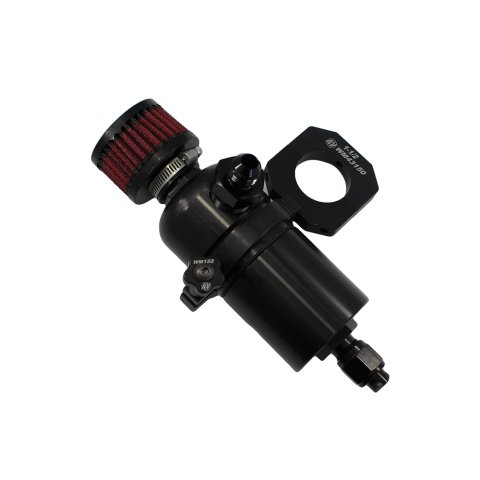 Breather Tank - Clamp-On - 2.7 in Diameter x 9 in Tall - 10.5 oz - 10 AN Male Inlet - Reusable Breather - Aluminum - Black Anodized - Each