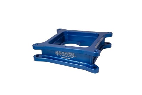 Carburetor Spacer - 2 in Thick - Open - Square Bore - 4 Degree Angled Left / Back - Aluminum - Blue Anodized - Each