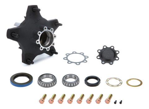 Wheel Hub - Front - Wide 5 - Bearings / Seal / Wheel Studs Included - Aluminum - Black Thermal Coated - Each
