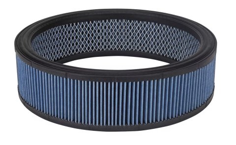 Air Filter Element - Low Profile - Round - 14 in Diameter - 4 in Tall - Wire Mesh Included - Reusable Cotton - Blue - Each