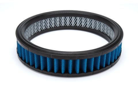 Air Filter Element - Low Profile - Round - 14 in Diameter - 3 in Tall - Dry - Wire Mesh Included - Synthetic - Blue - Each