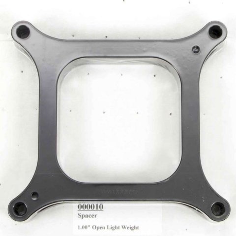 Carburetor Spacer - Lightweight - 1 in Thick - Open - Square Bore - Aluminum - Black Anodized - Each