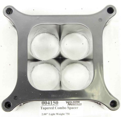 Carburetor Spacer - Tapered Lightweight - 2 in Thick - 4 Hole - Square Bore - Aluminum - Black Anodized - Each