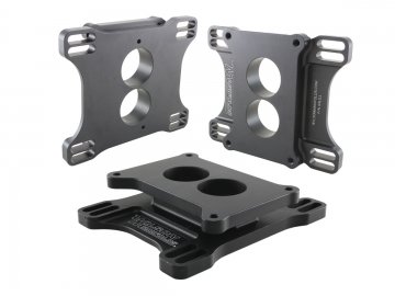 Carburetor Adapter - 1 in Thick - 2 Hole - Holley 2-Barrel to Square Bore - Aluminum - Black Anodized - Each