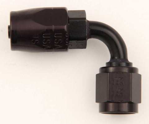 Fitting - Hose End - 90 Degree - 4 AN Hose to 4 AN Female - Aluminum - Black Anodized - Each