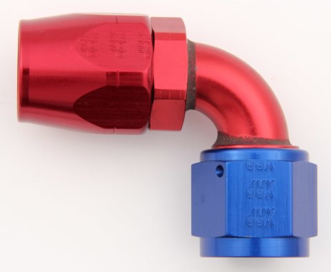 Fitting - Hose End - 90 Degree - 20 AN Hose to 20 AN Female - Aluminum - Blue / Red Anodized - Each