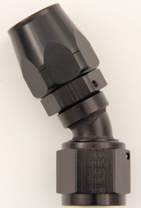 Fitting - Hose End - 30 Degree - 6 AN Hose to 6 AN Female - Double Swivel - Aluminum - Black Anodized - Each