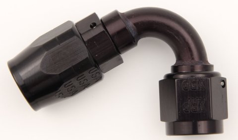 Fitting - Hose End - 120 Degree - 6 AN Hose to 6 AN Female - Double Swivel - Aluminum - Black Anodized - Each