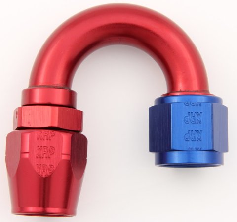 Fitting - Hose End - 180 Degree - 10 AN Hose to 10 AN Female - Double Swivel - Aluminum - Blue / Red Anodized - Each