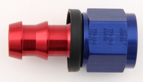 Fitting - Hose End - Push-On - Straight - 4 AN Hose Barb to 4 AN Female - Aluminum - Blue / Red Anodized - Each
