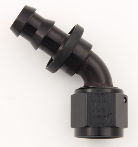 Fitting - Hose End - Push-On - 60 Degree - 6 AN Hose Barb to 6 AN Female - Aluminum - Black Anodized - Each