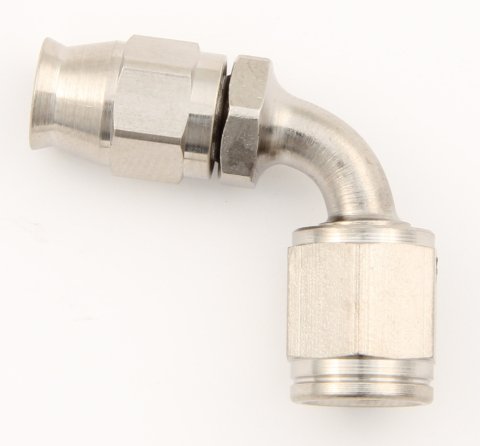 Fitting - Hose End - 90 Degree - 3 AN PTFE Hose to 3 AN Female - Steel - Natural - Each