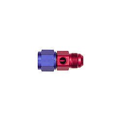 Fitting - Gauge Adapter - Straight - 8 AN Female to 8 AN Male - 1/8 in NPT Gauge Port - Aluminum - Blue / Red Anodized - Each