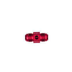 Fitting - Gauge Adapter - Straight - 10 AN Male to 10 AN Male - 1/8 in NPT Gauge Port - Aluminum - Red Anodized - Each