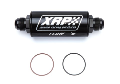 Oil Filter - 70 Series - In-Line - 12 AN Inlet - 12 AN Outlet - 6.6 in Length - Requires Filter - Aluminum - Black Anodized - Each