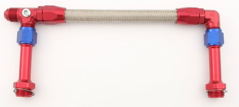 Carburetor Fuel Line - 8 AN Male Inlet - Dual 7/8-20 in Male Outlets - Braided Stainless Hose - Blue / Red / Silver - Holley 4150 - Kit