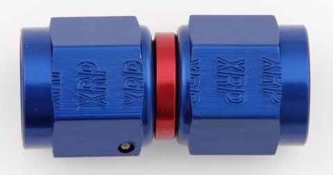 Fitting - Adapter - Straight - 6 AN Female Swivel to 6 AN Female Swivel - Aluminum - Blue / Red Anodized - Each