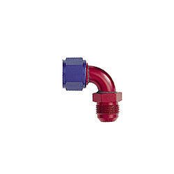 Fitting - Adapter - 90 Degree - 10 AN Female Swivel to 10 AN Male - Aluminum - Blue / Red Anodized - Each