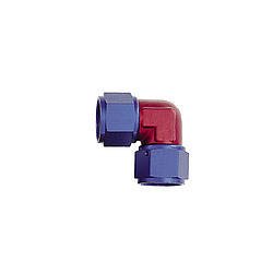 Fitting - Adapter - 90 Degree - 8 AN Female Swivel to 8 AN Female Swivel - Low Profile - Aluminum - Blue / Red Anodized - Each