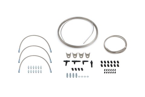 Brake Line Kit - Pro - 25 ft 3/16 in Hard Line - Brackets / Clamps / Fittings / Stainless Flex lines Included - Steel - Natural - Universal - Kit