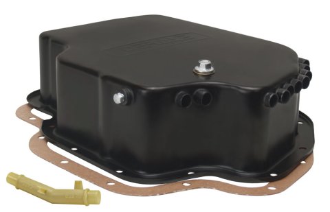 Transmission Pan - Cooling - Deep Sump - Flat - 4.5 in Deep - Adds 3.25 qt Capacity - Steel - Black Paint - TH400 - Each