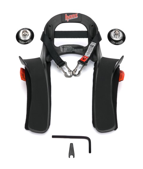 Head and Neck Support - Hans III - SFI 38.1 - Sliding Post Tether - Helmet Anchor - Plastic - Black - Youth - Kit